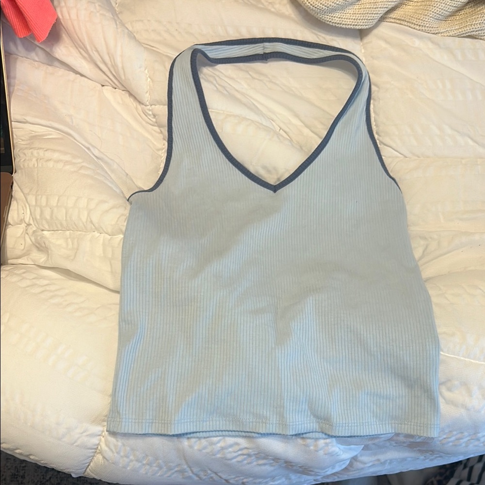 Blue V-Neck Ribbed Women's Top American Eagle tank top